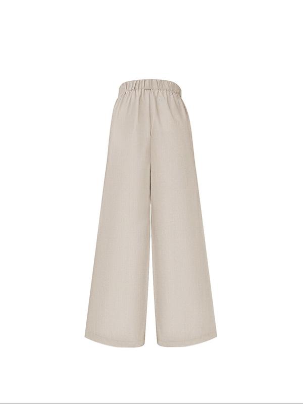 Women's Solid Tie Front Plicated Wide Leg Pants, Casual Comfy Trousers for Work Office Business, Ladies Bottoms for All Seasons